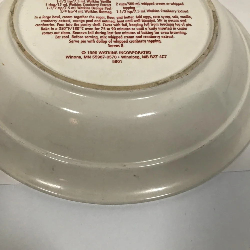 Watkins 1999 Cranilla Pecan Pie Plate Ceramic Winter Victorian House Sleigh 5901